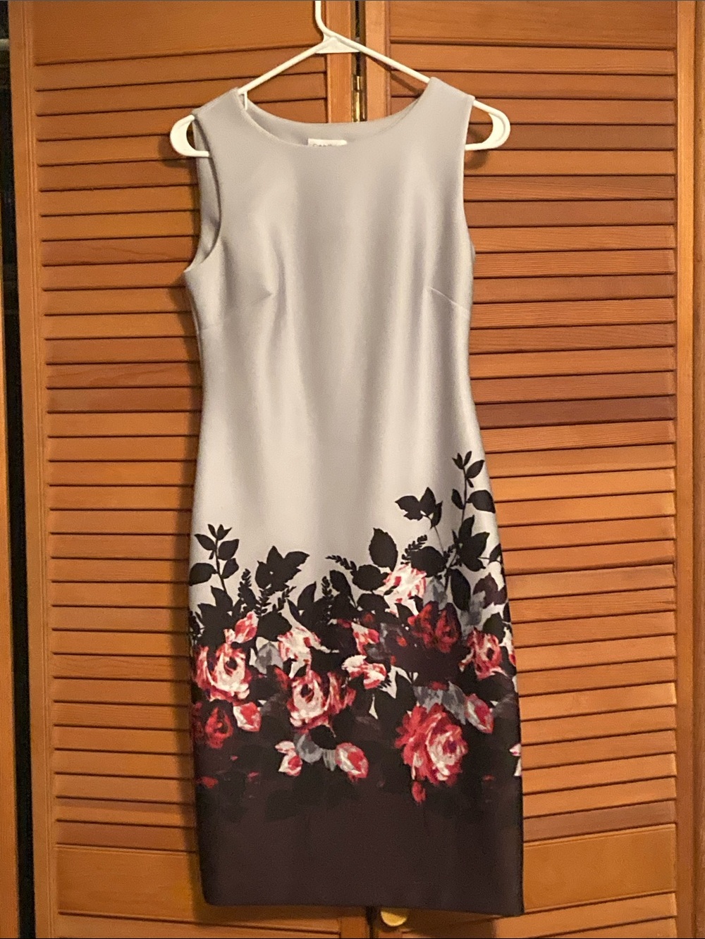 Calvin Klein Light Gray Midi Dress with Pink Floral Hem